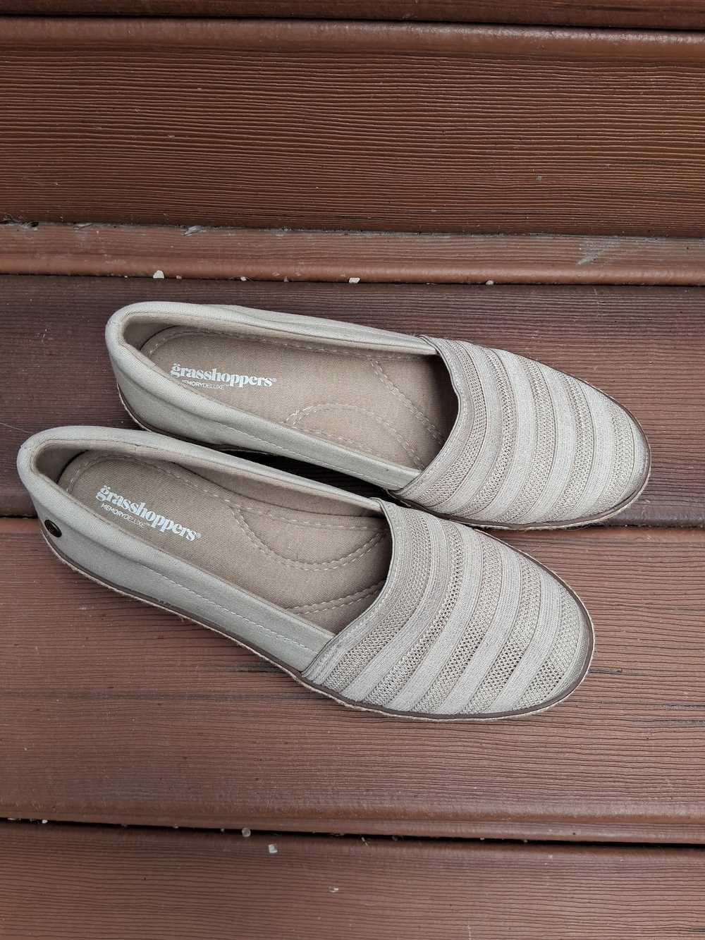 Grasshoppers Taupe Slip-On Casual Flats, Size 7